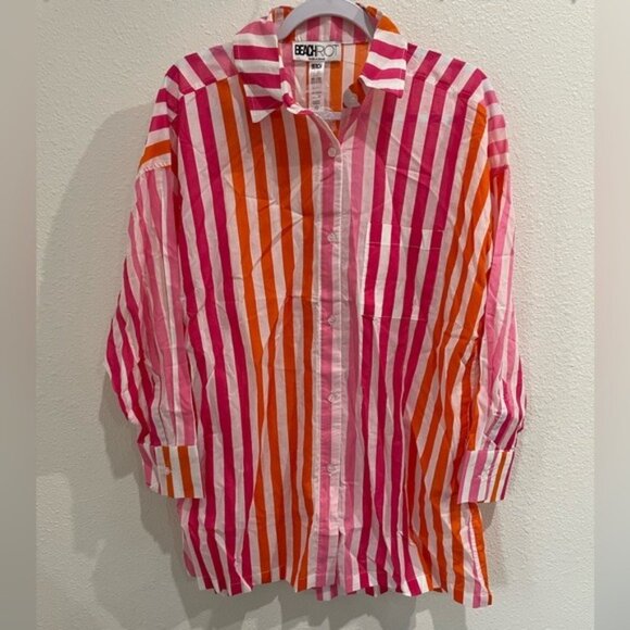 Beach Riot Pink and Orange Striped Swim Coverup - Picture 2 of 8